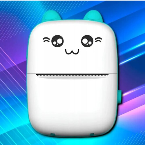 DRUKUŚ MINI TERMISKE PRINTER BLÅ MINI CAT + RULLE TAPET