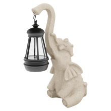 Figurine de Jardin Éléphant avec Lampe Solaire Sculpture Extérieure en Résine Beige Éclairage LED Étanche Décoration