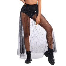Damen-Maxirock aus Tüll, transparent, mit Glitzer, Festival, schwarz, S — maxi tüllrock, schwarzer paillettenrock
