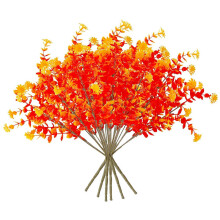 (Colorful4) 6pcs/pack 7 Forks Artificial Eucalyptus Flowers for Wedding Party Thanksgiving Anniversary Decor Home Office Desktop Decorative Flowers