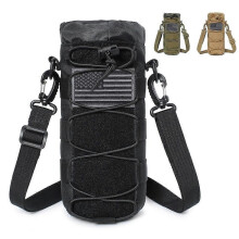 (Black) Tactical Water Bottle Bag Outdoor Camping Hiking Drawstring Water Bottle Holder Bottle Pouch
