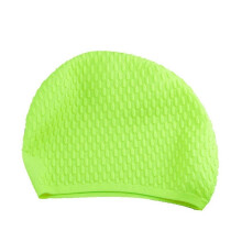 (Green) Plus Size Silicone Waterproof Earmuffs Swim Caps for Women Elastic Long Hair Care Swimming Hats for Adults Men