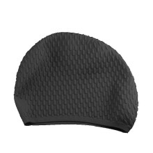 (Black) Plus Size Silicone Waterproof Earmuffs Swim Caps for Women Elastic Long Hair Care Swimming Hats for Adults Men