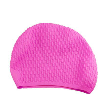 (Pink) Plus Size Silicone Waterproof Earmuffs Swim Caps for Women Elastic Long Hair Care Swimming Hats for Adults Men