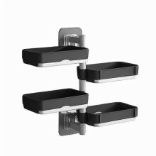 (Black-4PCS) Punch-Free Wall Hanging Soap Box Bathroom Toiletries Toilet Toilet Drain Storage Rack