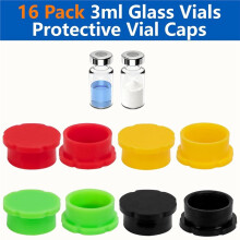 16 Pcs 3ml Protective Vial Caps, Leakproof Silicone Glass Vial Caps Covers, Reusable 4 Colors Glass Vials Protective