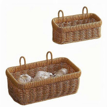 (Wood Color4) Vegetables And Fruits Receiving Basket Imitation Rattan Kitchen Woven Hanging Baskets Organization Receiving Decoration