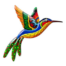 (Orange) Metal Hummingbird Outdoor Hanging Ornaments for Living Room Patio Balcony Fence Decorations Wall Art Decor