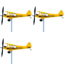 3X Thyggzjbs Piper J3 Cub Avião Weathervane, Moinho de Metal 3D Único e Mágico Escultura de Vento Ao Ar Livre Cinético A