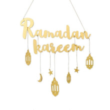 (J) Moon Star Hanging Pendant Wooden Craft Eid Mubarak Ramadan Decoration For Home Holiday Door Plaque Sign Ramadan Kareem Decor