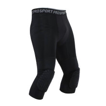 (S, Black) Men's Basketball Pants with Knee Pads Knee Protecion Padded Compression Pants