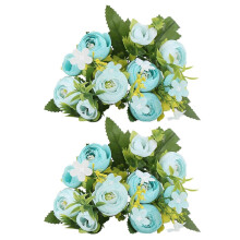 (Blue) Artificial Flower Rose Bouquet For Vase Centerpiece Home Party Office Decor Wedding Anniversary Valentine's Day Desktop Decorative Flowers