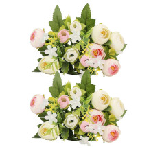 (Pink) Artificial Flower Rose Bouquet For Vase Centerpiece Home Party Office Decor Wedding Anniversary Valentine's Day Desktop Decorative Flowers