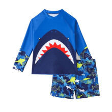 (4Y, Multi-color 03) Kids Boy Two Pieces Swimwear Long Sleeves Top Shorts Set Children UV Protection Beachwear