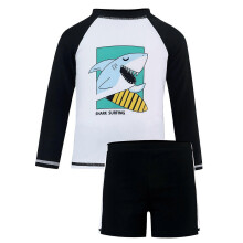 (5Y, Multi-color 01) Kids Boy Two Pieces Swimwear Long Sleeves Top Shorts Set Children UV Protection Beachwear