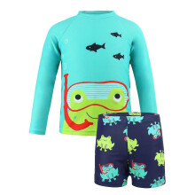 (5Y, Multi-color 05) Kids Boy Two Pieces Swimwear Long Sleeves Top Shorts Set Children UV Protection Beachwear