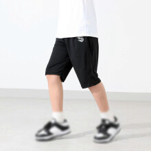 (160cm, Black) Children's Boys Reflective Letter Ice Silk Quick Drying Shorts