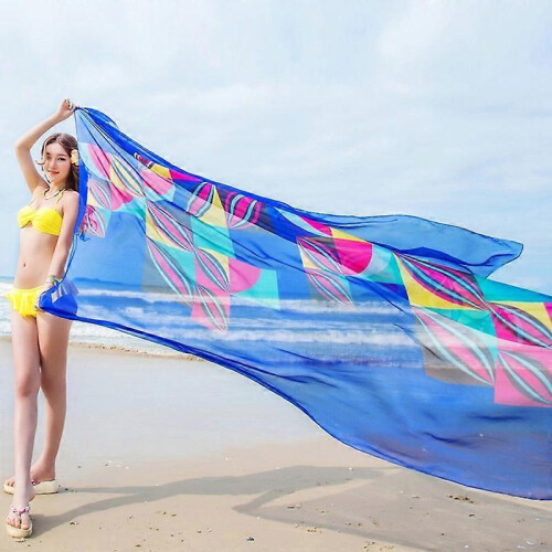 (Blue) Women Wrap Scarf Colorful Sun-proof Rectangle Thin Texture Lady Shawl 2