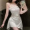 (One size, White) Korean Version Plush Stitching Slim Sexy Irregular Bandeau Dress Solid Color 2
