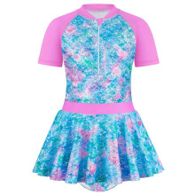 (120cm, Blue Purple) Kids Girls' One-Piece Swimsuit With Fish Scale Print Beach Swimsuit