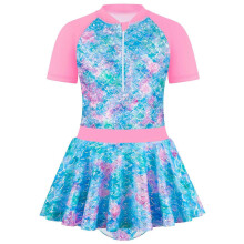 (140cm, Blue Pink) Kids Girls' One-Piece Swimsuit With Fish Scale Print Beach Swimsuit