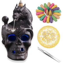 Quemador de Incienso LED Calavera con Dragón Porta Incienso — incienso backflow, accesorios yoga, aromaterapia hogar