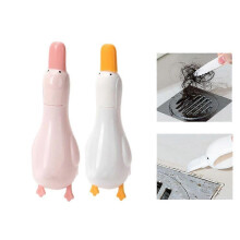 (White And Pink) 2-in-1 Cute Duck Shaped Double-head Design Cleaning Clip Dust Stain Removal Shovel - Bathroom Cleaner Tool With Drainage Hole