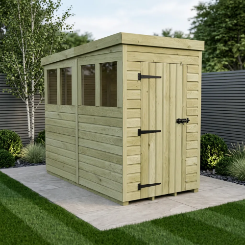 4 x 8 Pent Shed Tanalised (Single Door, With Windows)