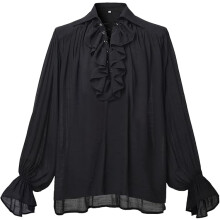 GRACEART Camisa Medieval Renacentista para Hombre Algodón y Lino Negra L — camisa pirata, traje cosplay, camisa gótica