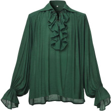 GRACEART Camisa Medieval Renacentista para Hombre Algodón y Lino Verde XS — disfraz pirata, camisa gótica