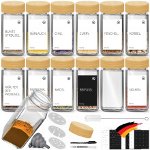 Bocaux en verre pour épices 12-PAK Pot à épices 120 ml Couvercle en bambou — pots à épices, organisation cuisine