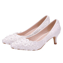 1Paar Vrouwelijke Bruidschoenen Spitse Lace Wit PU