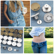 1Set Vintage Metalen Jeans Knopen Zilverkleurig Voor DIY Accessoires
