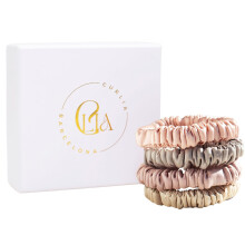 Set mit 4 Haar-Gummibändern aus natürlicher Maulbeerseide – zartes Morwenfarbton — seidenhaargummis, scrunchies