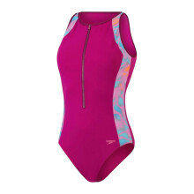 Speedo Womens/Ladies Panel Half Zip One Piece Swimsuit