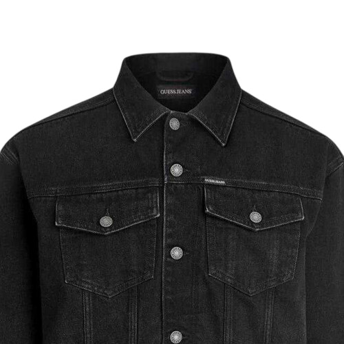 Guess (M, Black) Guess Mens Plain Denim Chest Pocket Trucker Jacket 2