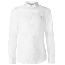 (M, White) Farah Mens Vintage Oxford Long-Sleeved Button-Down Shirt