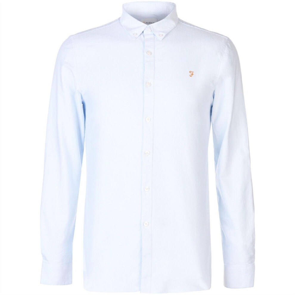 Farah (S, Sky Blue) Mens Vintage Oxford Long-Sleeved Button-Down Shirt