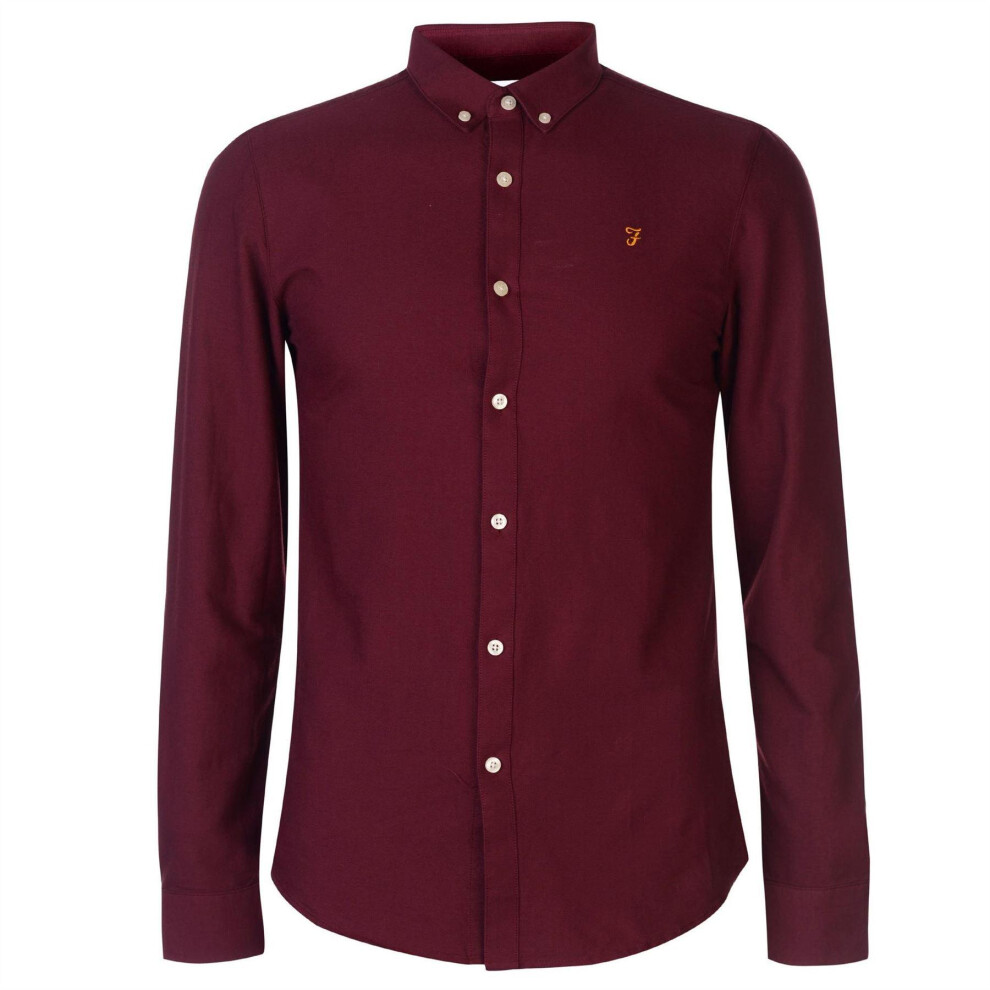 Farah (S, Burgundy) Mens Vintage Oxford Long-Sleeved Button-Down Shirt