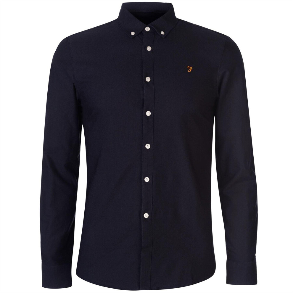 Farah (Xxl, Navy) Mens Vintage Oxford Long-Sleeved Button-Down Shirt