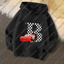 (110) Spring Disney Car Pixar Lightning McQueen Letter A B C D Name Print Kids Pullover Girls Clothes Baby Boys Hoodie Children Tops