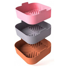 3Pcs Air Fryer Silicone Liners Square Airfryer Liners 8.2inch Air Fryer Pot for 4-8 QT Air Fryer Basket Accessories