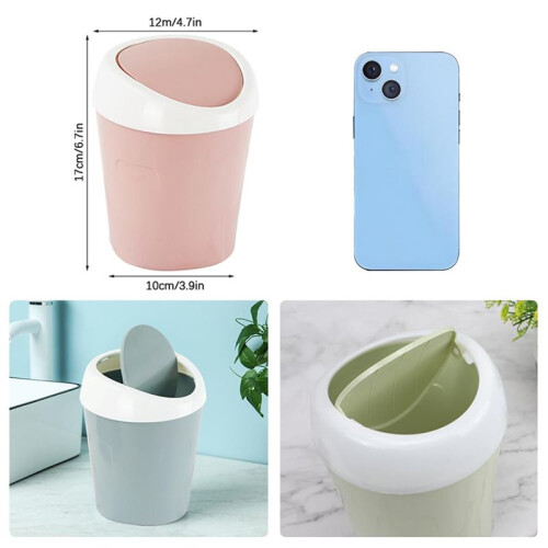 Swing Lid Desktop Trash Can,  + Green + , Plastic, 3 Colors 2
