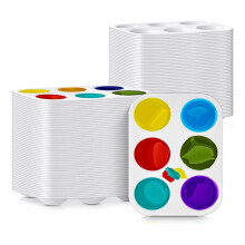 100 Pcs Plastic Paint Palette 6 Well Watercolor Palette Rectangular Paint for Kids Student Adult DIY Art Painting