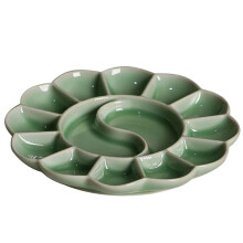 Ręcznie Robiona Paleta Celadon Plum Blossom w Kształcie Akwareli, Tacka Ru Kiln Ceramic Plate i Uchwyt na Długopisy w Kolorze Zielonym