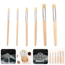 6 PCS Oil Painting Brush Round Wooden Handle Hard Hair Set Paint Brush Pier Pen Professional Art Cleaning Brush