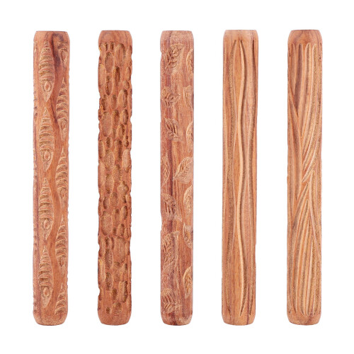 5PCS Pottery Tools Wood Hand Rollers for Clay Clay Stamp Clay Pattern Roller 1