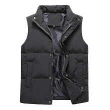 (3XL, Black) Men's Stand Collar Vest Winter Casual Waistcoat