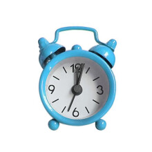 (Blue) Mini Alarm Clock Electronic Round Number Double Bell Desk Table Digital Quartz Clock Home Decoration Retro Portable Cute Durable