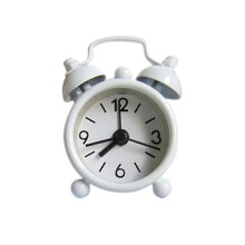 (White) Mini Alarm Clock Electronic Round Number Double Bell Desk Table Digital Quartz Clock Home Decoration Retro Portable Cute Durable